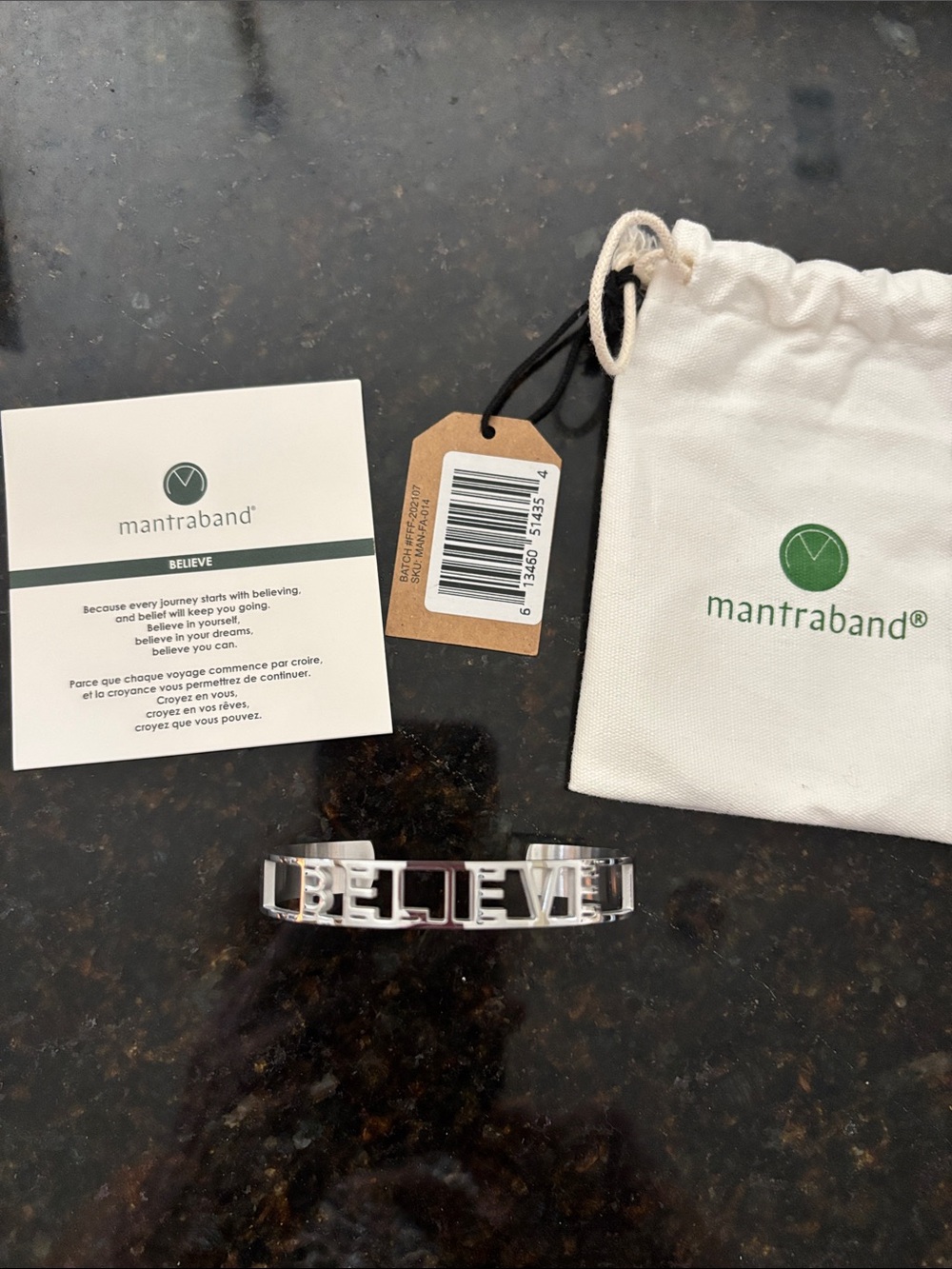MantraBand Silver 'BELIEVE' Cutout Cuff Bracelet